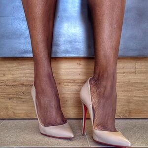 Christian Louboutin Nude Pointed-Toe Stiletto Pumps with Red Soles
